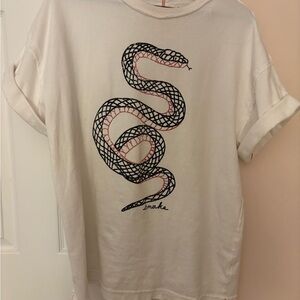 We The Free White Tee with Black and Pink Snake Motif